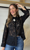 Black Lace Button Blouse