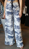 White and Navy Print Pants