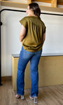 Olive Round Neck V-neck Drop Satin Blouse