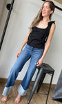 Square Neckline Wide Straps Bow Top