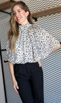 White and Black Print Blouse