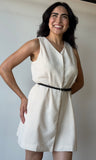 Sleeveless Belted Linen Effect Dress