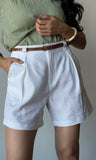 Pleated Linen Shorts W/ Leather Belt
