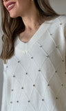 V-neck Rhinestone Detail Sweater