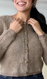 Gold Button Fuzzy Knit Cardigan