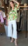 V-Neck Placket Balloon Sleeve Top