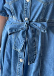Button Down Belted Shirt Denim Dress