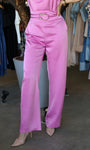Satin Wide-leg Pants With Metal-accent Belt