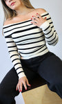 Off Shoulder White Stripe Light Sweater