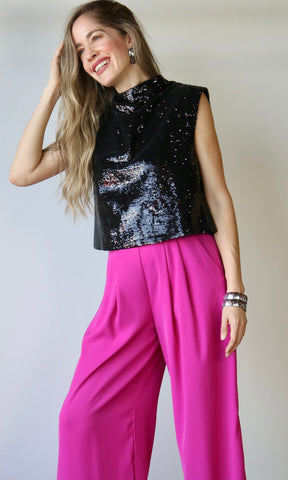 Black Sequin Sleeveless Top