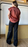 Brick Round Neck V-neck Drop Satin Blouse
