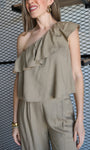 Linen One Shoulder Ruffle
