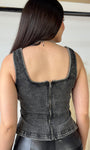 Lace Up Front Sleeveless Denim Top