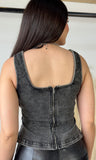 Lace Up Front Sleeveless Denim Top