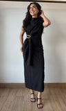 Sleeveless Midi Dress with Metal Buckle