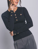 Ribbed Knit Top W/ Gold Buttons