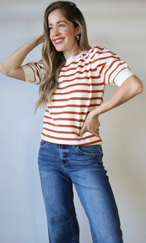 Striped Puff Short Sleeve Sweater Top