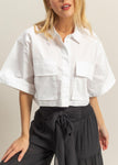 Front Pocket Poplin Crop Collared Shirt