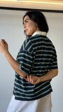 Stripe Short Sleeve Knit Polo Top