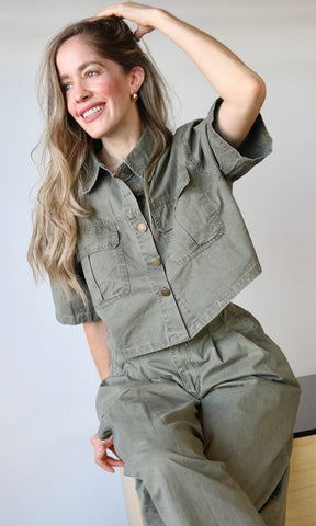 Olive Fron Pocket Blouse