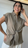 Short Sleeve Knotted Woven Shirt