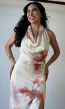 Printed Plunge Cowl Maxi Dress