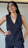 Sleeveless Surplice Stripe Top