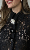 Black Lace Button Blouse