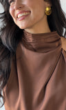 Satin Draped Mock Neck Halter Top