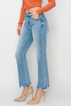 High Rise Distressed Straight Fit Jeans