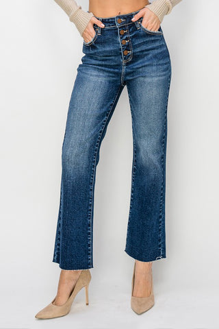 High Rise Button Closure Ankle Jeans
