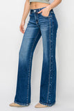 Mid Rise Side Print Detail Jeans