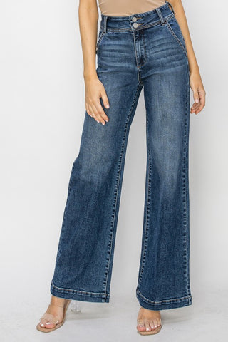 High Rise Double Button Wide Jeans