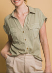 Collared Roll-cuff Shirt Top