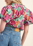 Floral Print Split Neckline Blouse