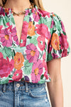 Floral Print Split Neckline Blouse