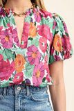 Floral Print Split Neckline Blouse