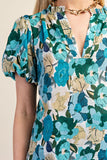 Floral Print Split Neckline Blouse