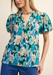Floral Print Split Neckline Blouse