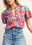Floral Print Split Neckline Blouse