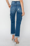 High Rise-Ankle Straight Roll Up Jeans