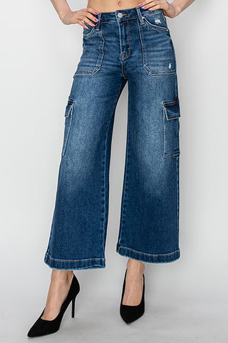 High Rise-Crop Ankle Wide Jeans