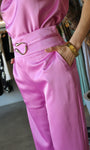 Satin Wide-leg Pants With Metal-accent Belt