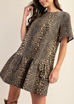 Leopard Print Denim Mini Dress