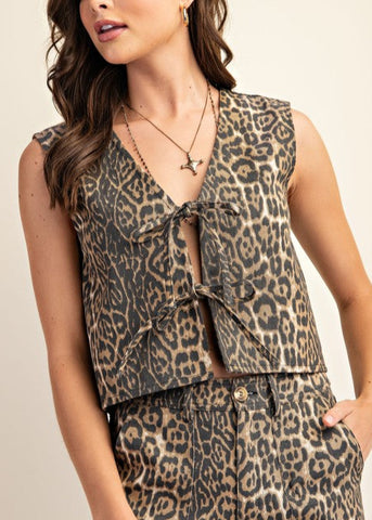 Leopard Print Tie Front Vest