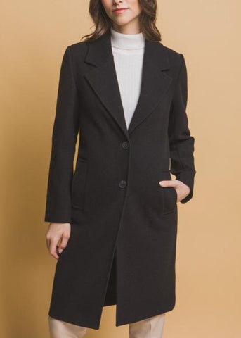 Black Notched Lapel Buttoned Coat