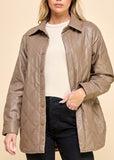 Pu Quilted Buttoned Jacket