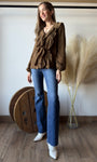 Ruffled V-neck Long Sleeve Blouse