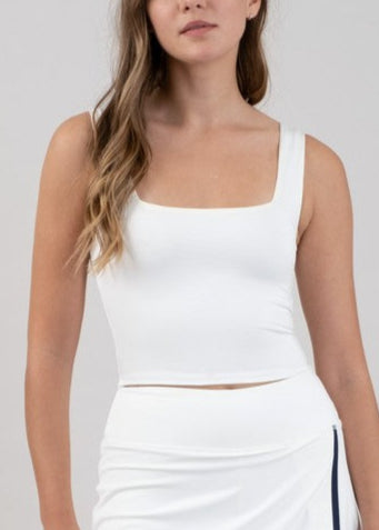 White Cropped Square Neck Tank