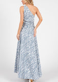 Zebra Print One Shoulder Sleeveless Maxi Dress